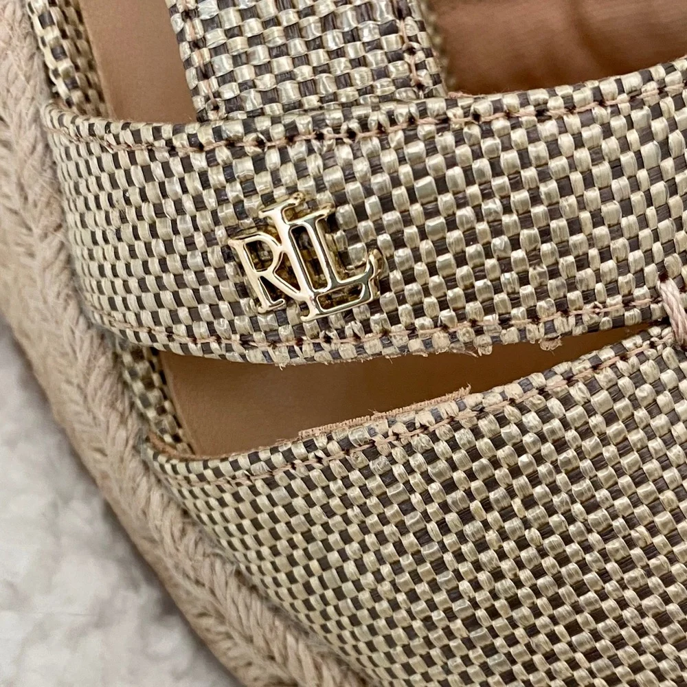 Ralph Lauren Beige Woven Espadrille Wedge Slingback NWOT NO BOX